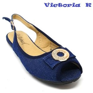 Slingback Open Toe Ballet Flats, B-2618, Dark Blue